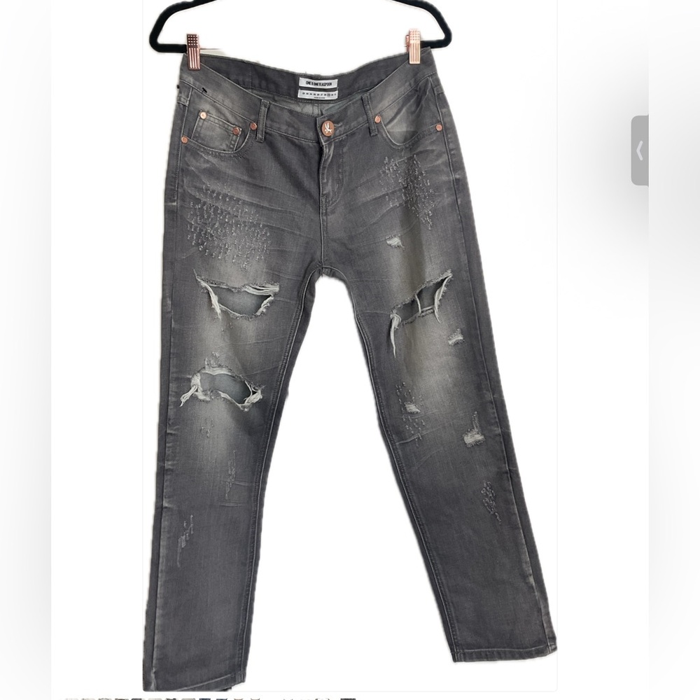 One X OneTeaspoon Awesome Baggies Gray Boyfriend Jeans with Distressed Details